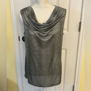 Kasper Metallic Gray Cowl Neck Shell